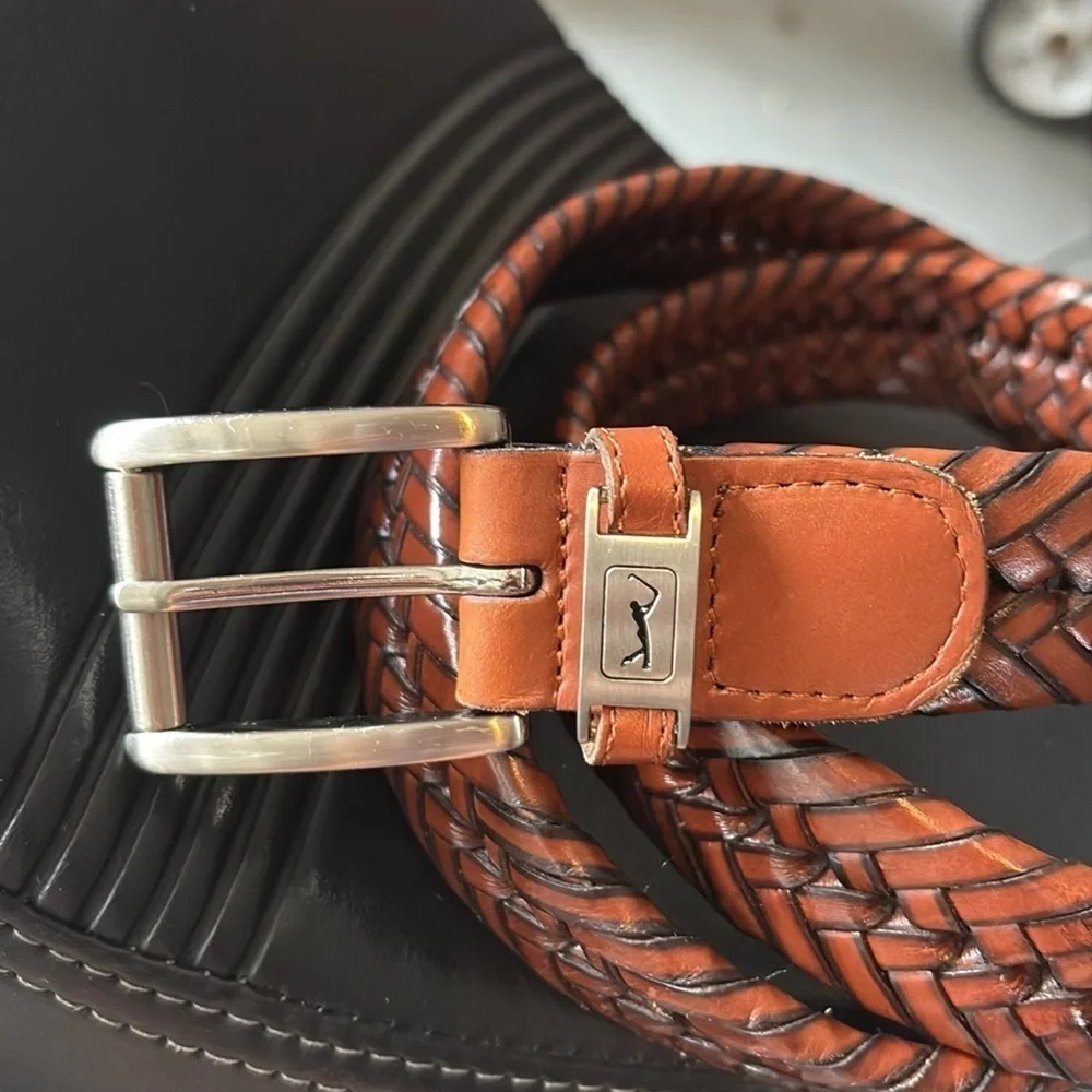 PGA Tour Men's Brown Braided Leather Belt- 38
